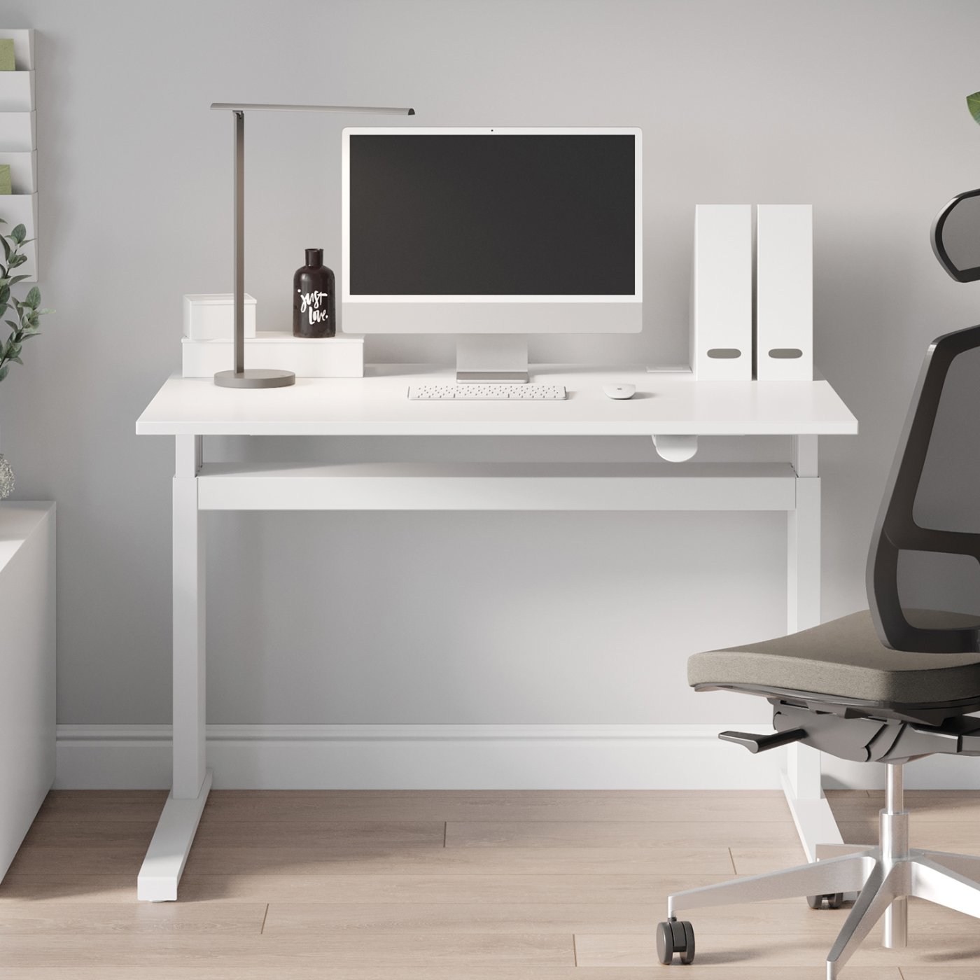 Leuwico iMove s - höhenverstellbarer Schreibtisch mit Hand-Schnellverstellung oder elektrisch verstellbar 68-118cm inkl. Aufbau und Montage